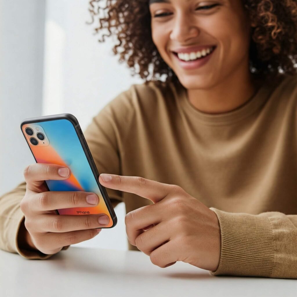Person using refurbished iPhone $199
