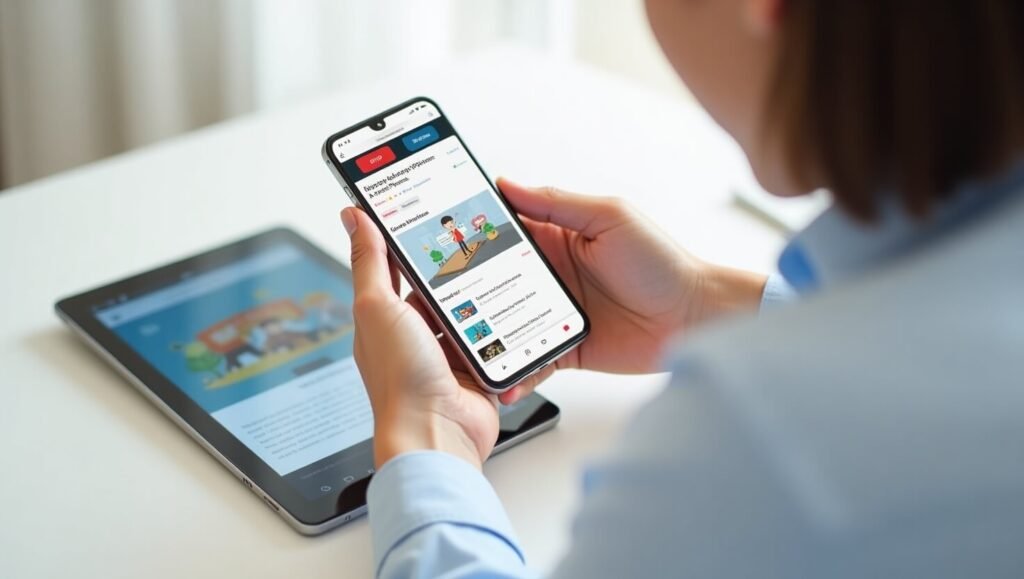 Foldable phone in split-screen mode.