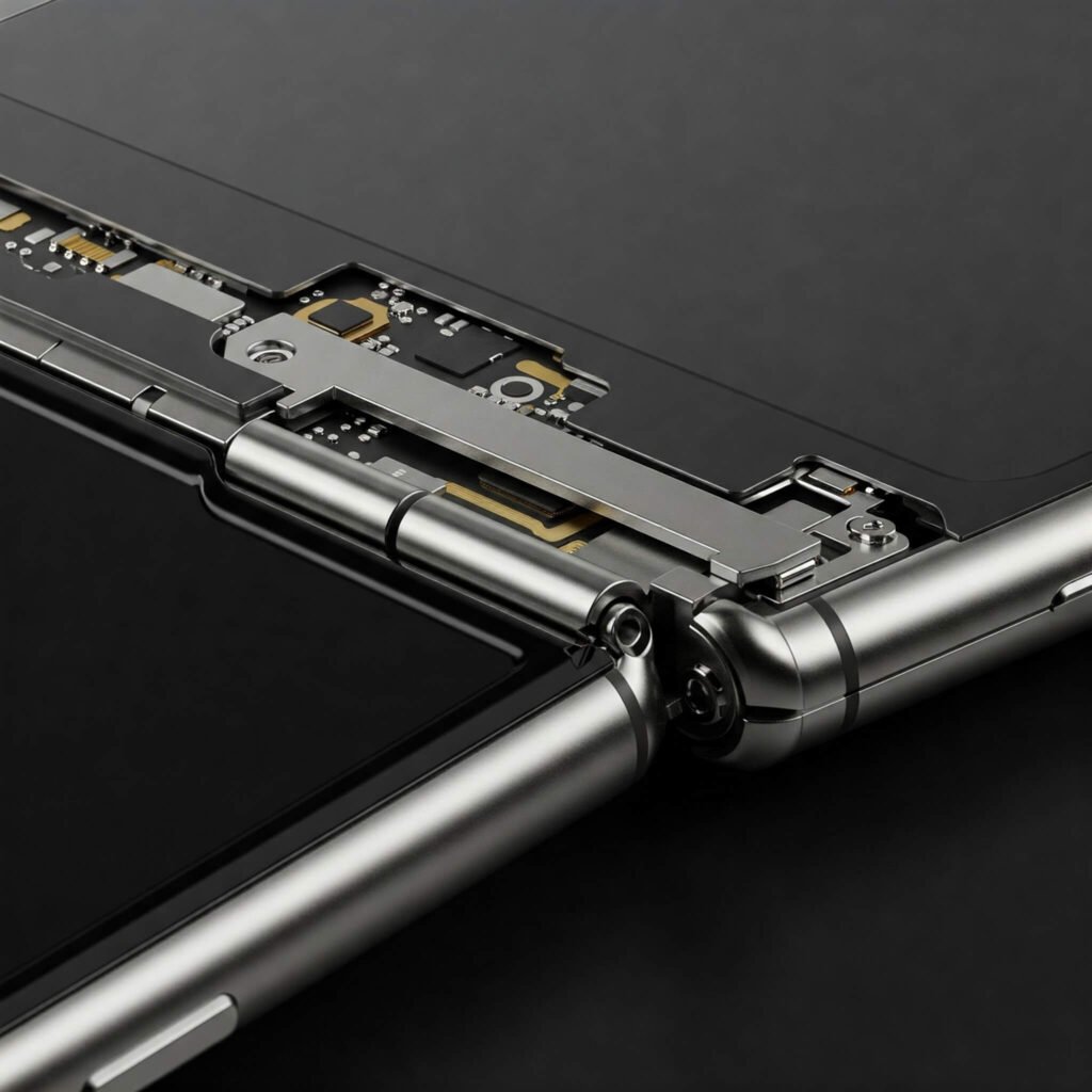 Foldable phone hinge mechanism close-up