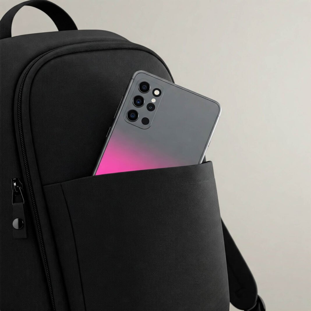 Compact foldable phone in pocket.