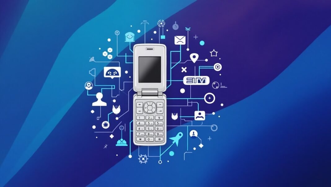 Modern eSIM flip phone digital design.