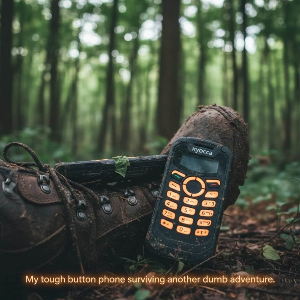"My tough button phone surviving another dumb adventure."
