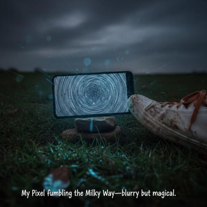 "My Pixel fumbling the Milky Way—blurry but magical."