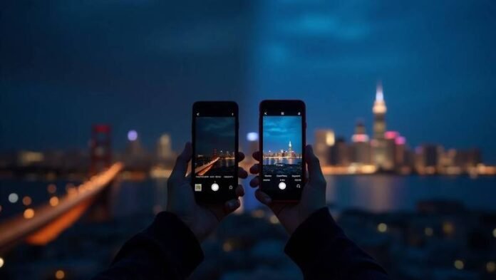 Night Mode Phone vs Regular: Cityscape at Night Night Mode Phone vs Regular: Cityscape at Night