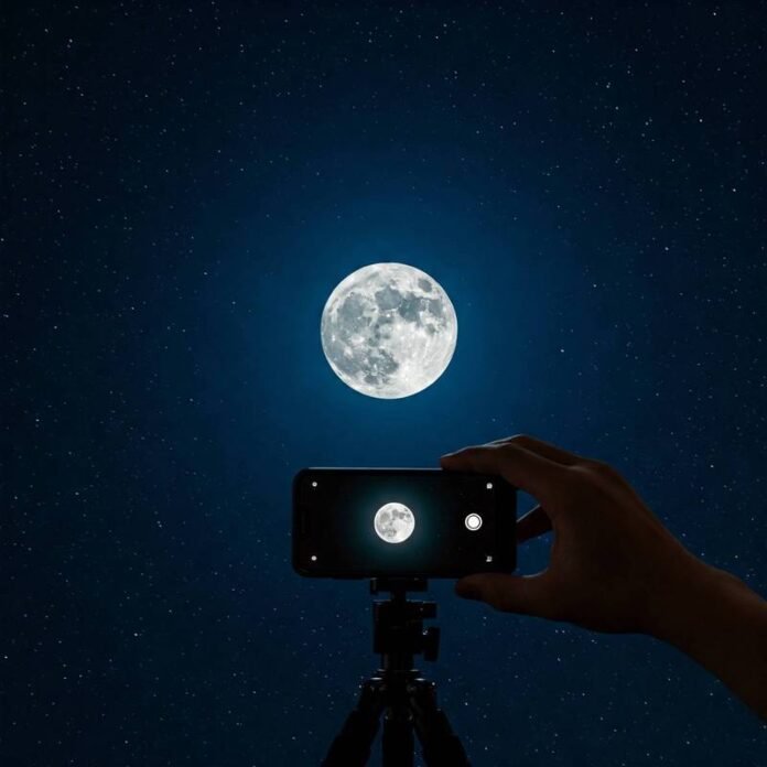 Smartphone capturing the moon.