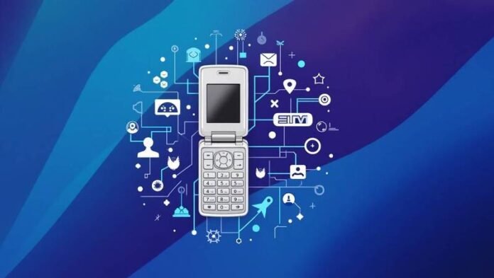 Modern eSIM flip phone digital design. Modern eSIM flip phone digital design.