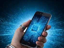 Best Small Phones in the USA That Pack a Punch: Power in Your Pocket Hand holding phone, tech background, blue, silver