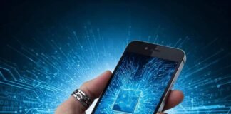 Best Small Phones in the USA That Pack a Punch: Power in Your Pocket Hand holding phone, tech background, blue, silver